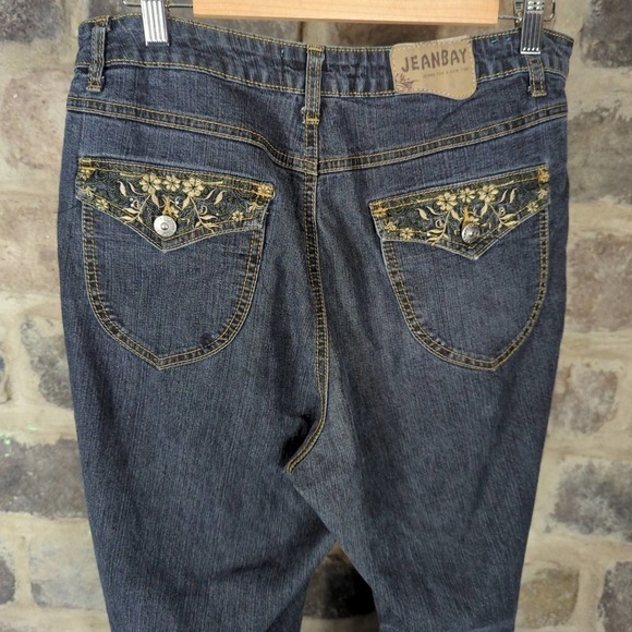 JEANBAY Blue Capri Jeans Woman's Size 14W Embroidered Pockets Y2K Retro Stretch - Picture 6 of 12